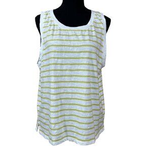 Sigrid Olsen Lime Green White Striped Cotton Tank Top Size XL